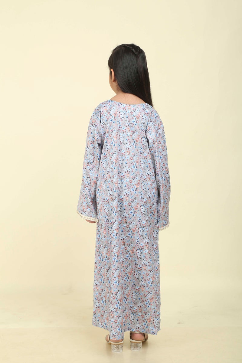 HANA & SARA Girls Viscose Blended Digital Print Floral Arabic Jalabiya – Lightweight Modest Wear Dress - Image 2